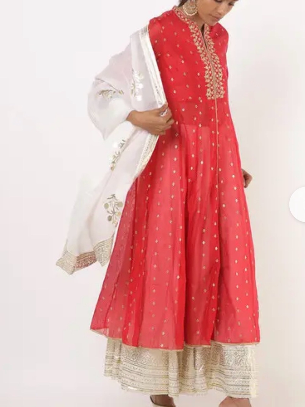 Biba Red Anarkali Maxi with White Dupatta